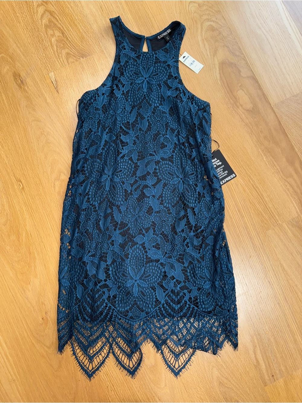 Express Dark Blue Lace Halter Dress